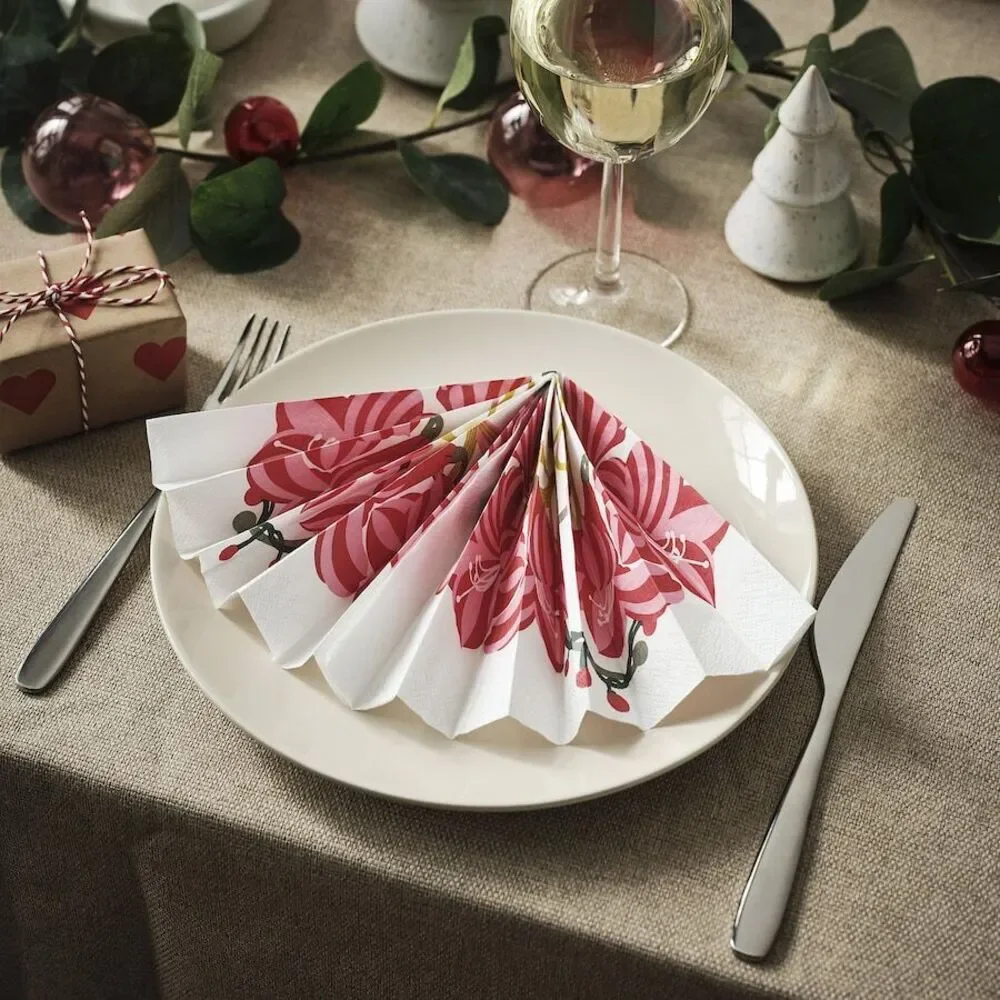 Ikea Vinterfint Paper Napkins Set of 30 Christmas Amaryllis 605.811.33 Fast Ship